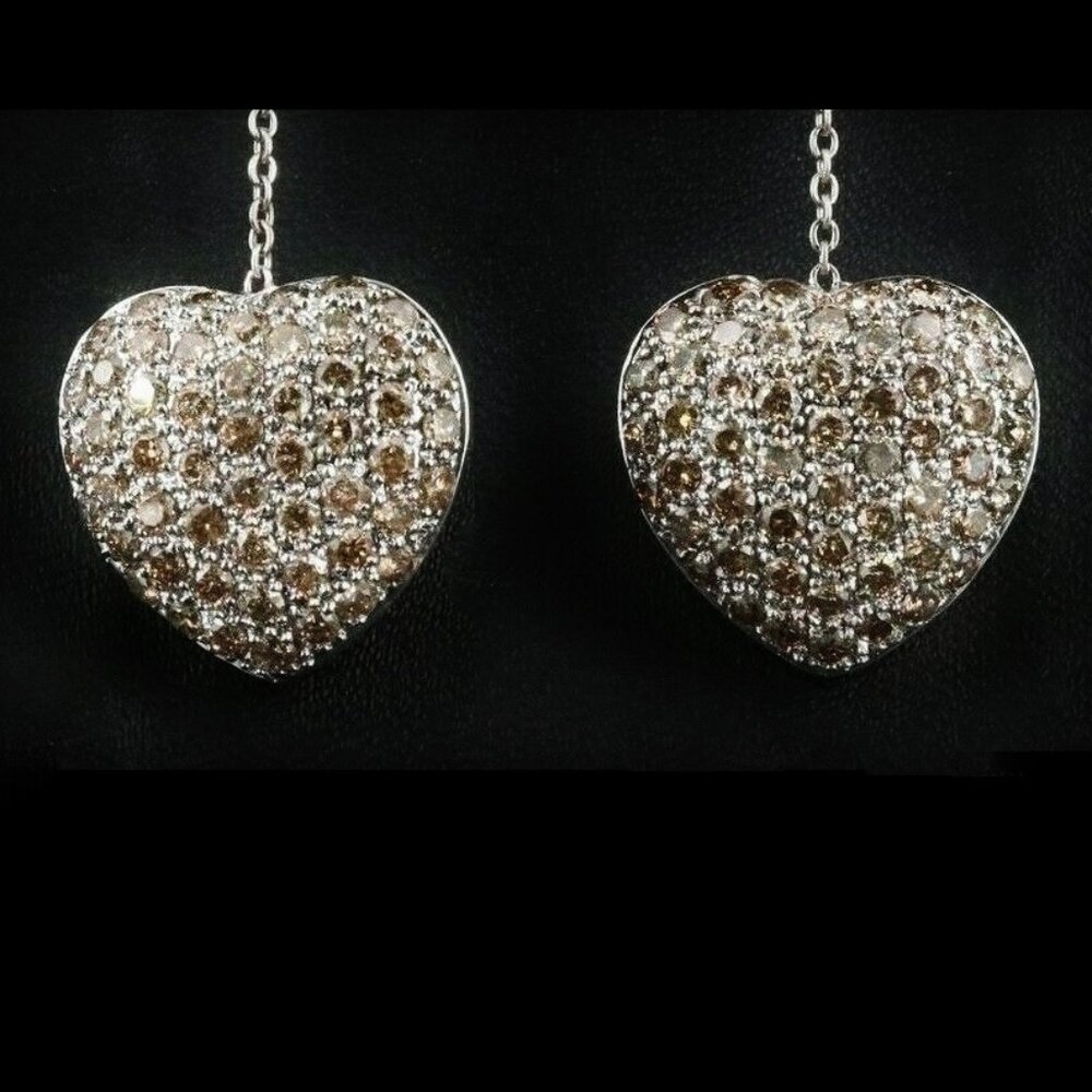 EFFY / 3.2 CT Diamond 3D Heart drop Earrings / 14K